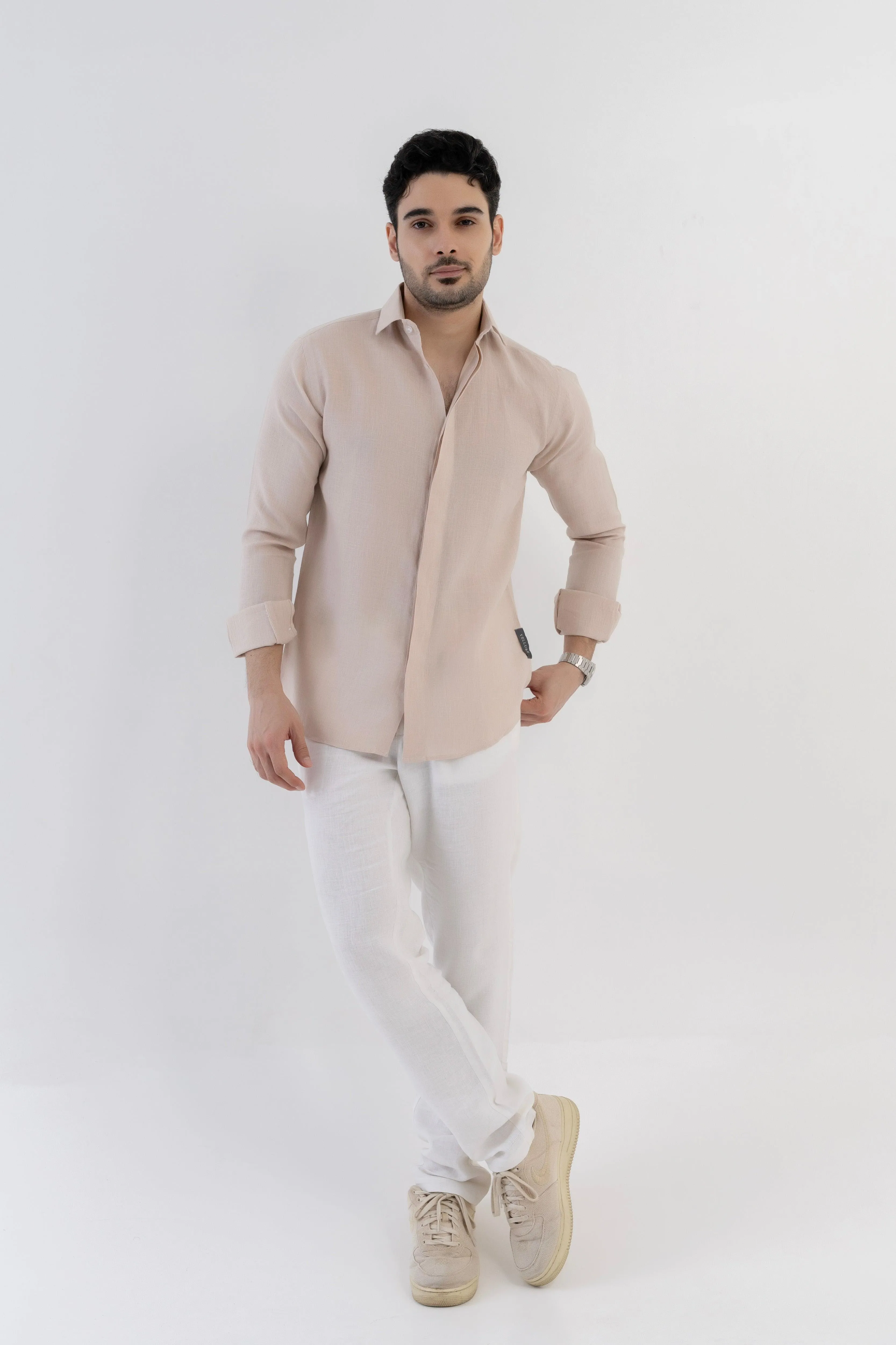 100% Linen Soft Touch Relaxed Fit shirt in Oatmeal Beige