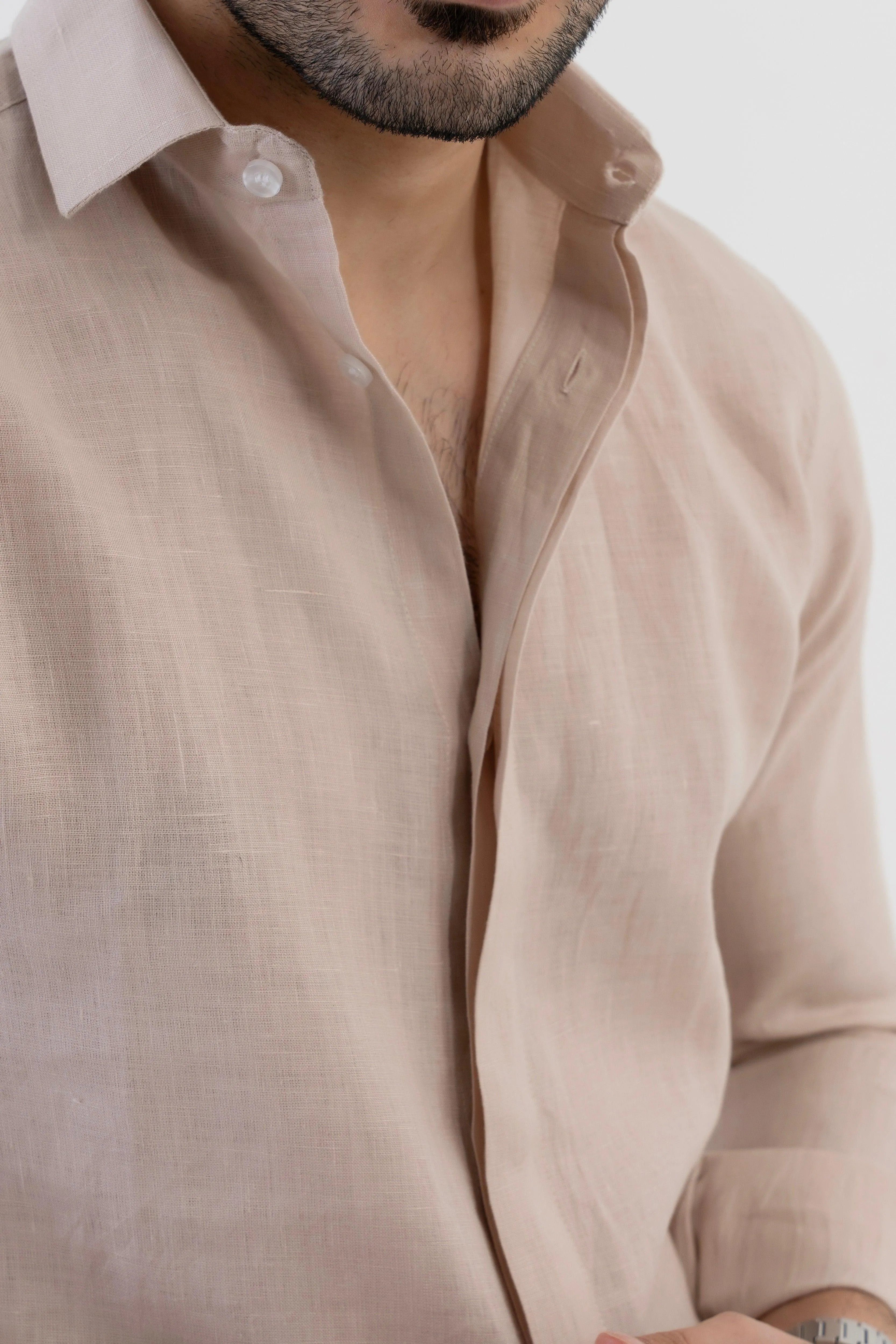 100% Linen Soft Touch Relaxed Fit shirt in Oatmeal Beige