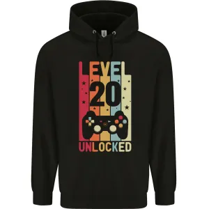 20th Birthday 20 Year Old Level Up Gaming Mens 80% Cotton Hoodie