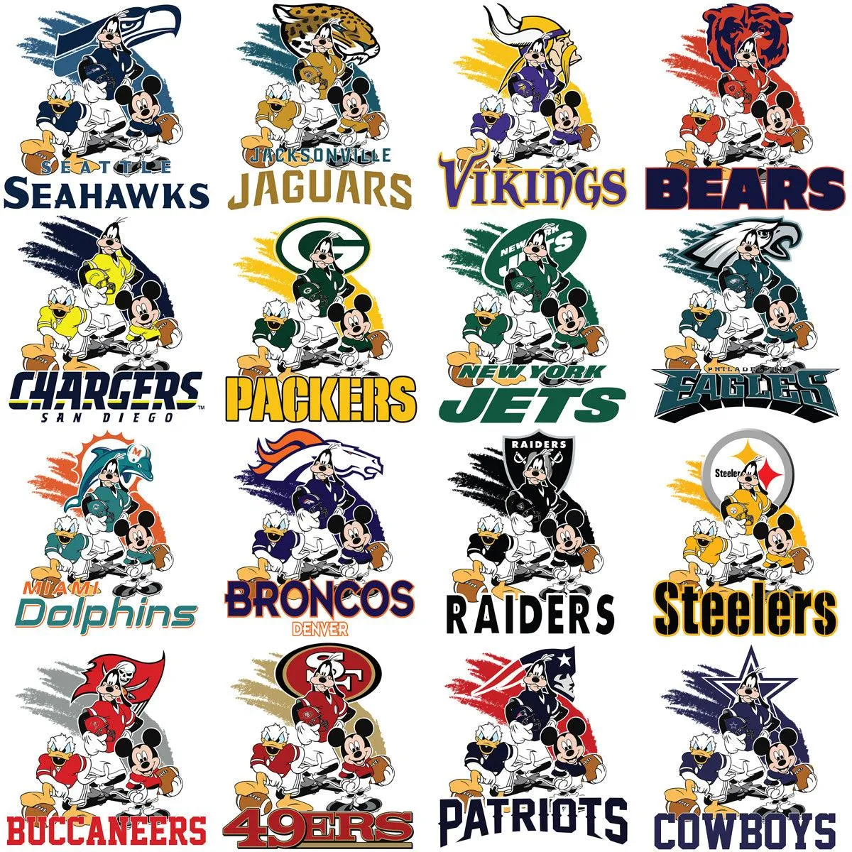 32 Cartoon Mouse Friends Football Teams Designs Bundle PNG