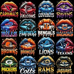 32 Dripping LIPS Football Teams Designs Bundle PNG