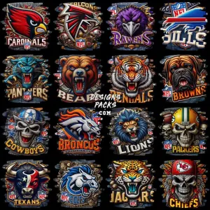 32 Football Teams Denim Sport Designs Bundle PNG