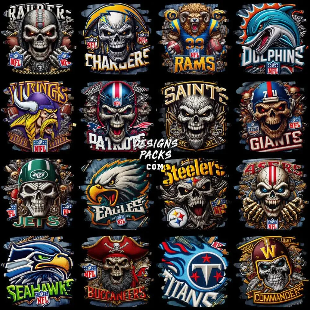 32 Football Teams Denim Sport Designs Bundle PNG