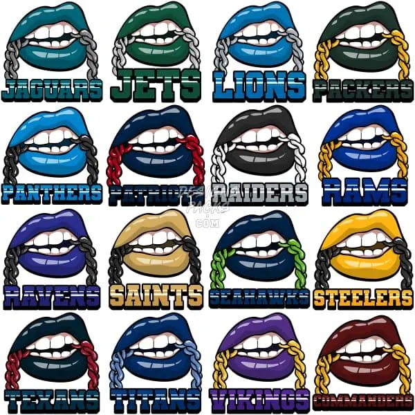 32 ZIPPER LIPS Football Designs Bundle PNG