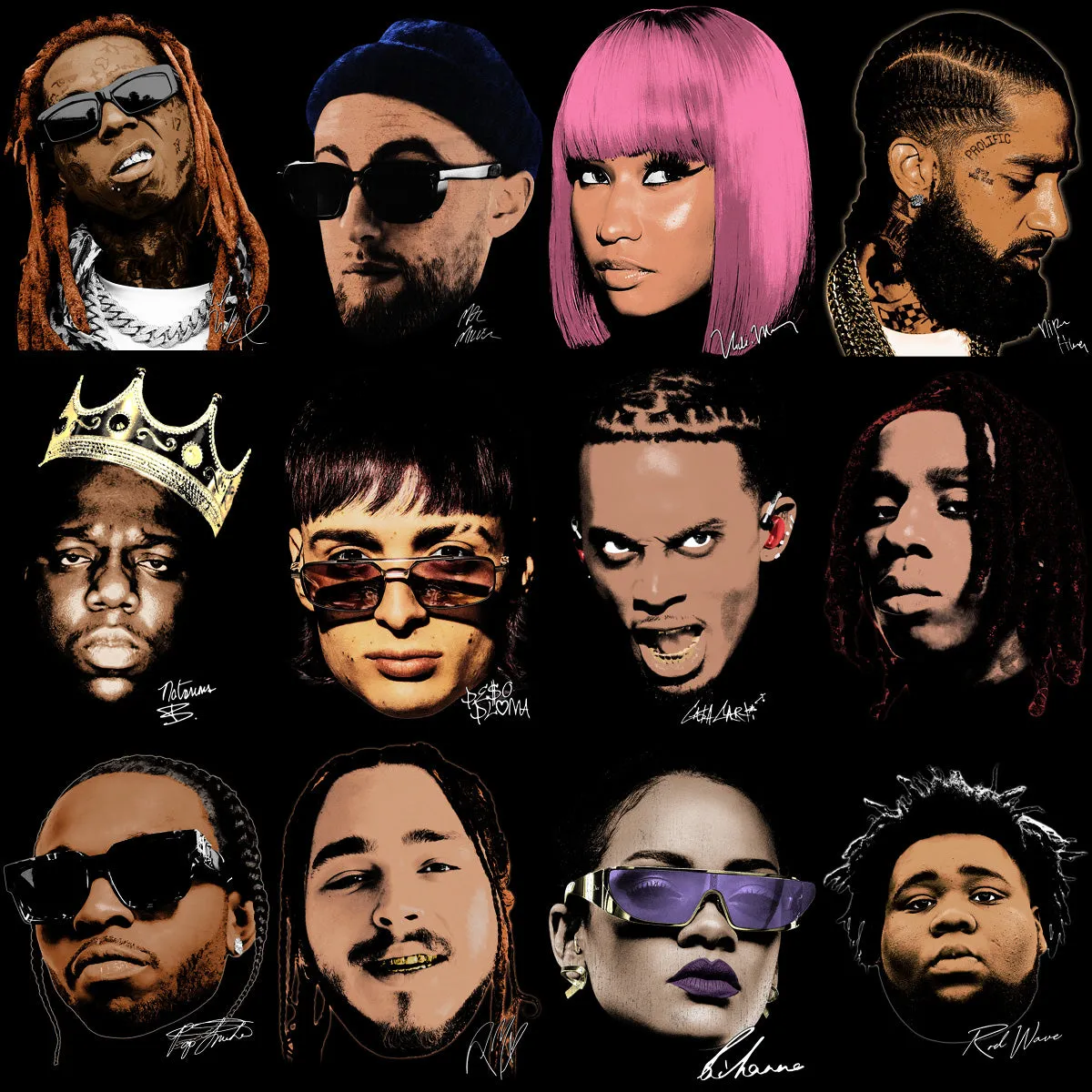 48 Hip Hop Rap Heads Legends Signature Designs Bundle PNG