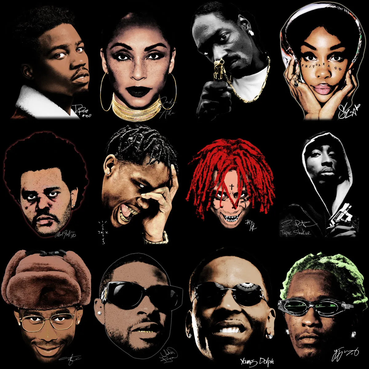 48 Hip Hop Rap Heads Legends Signature Designs Bundle PNG