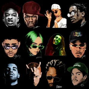 48 Hip Hop Rap Heads Legends Signature Designs Bundle PNG