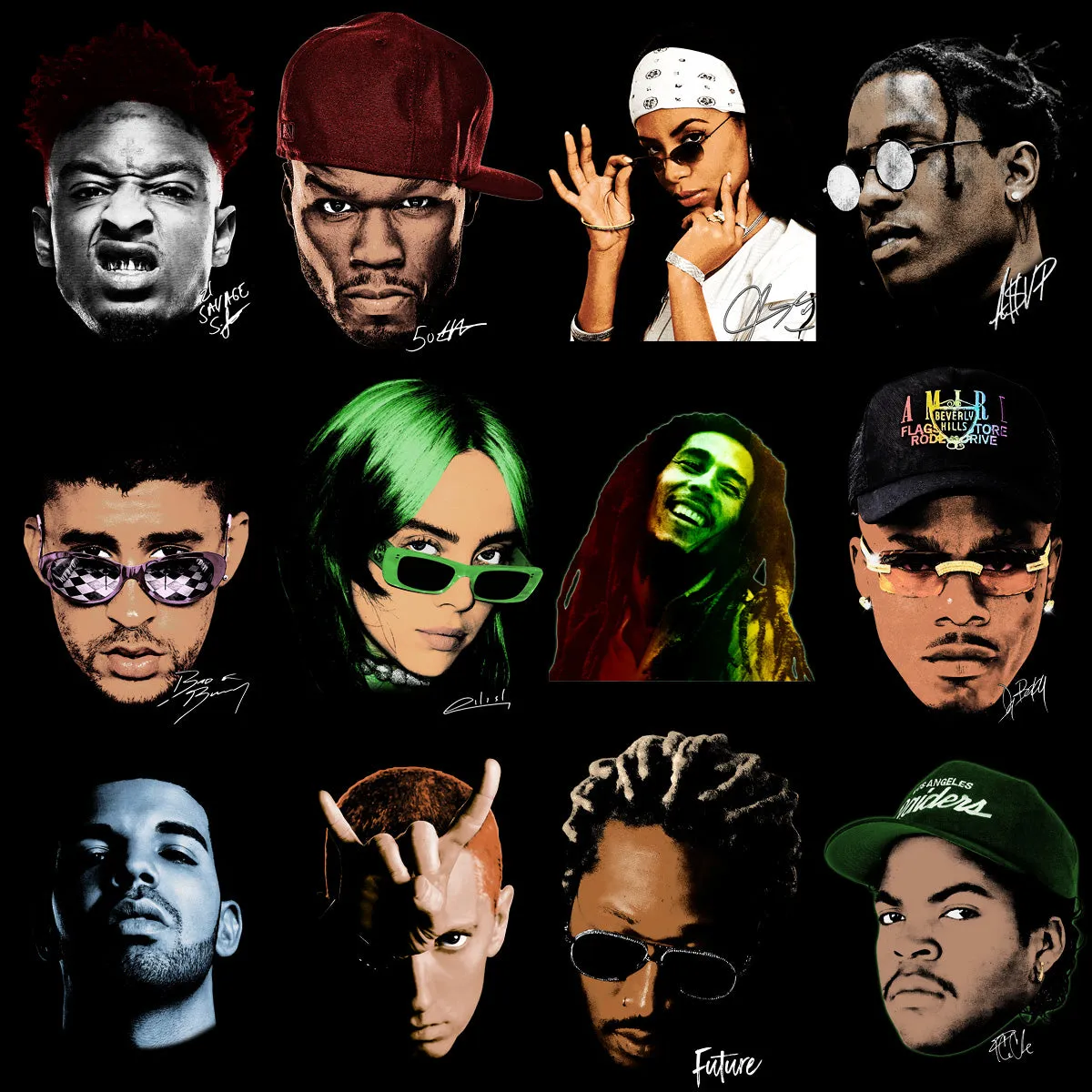 48 Hip Hop Rap Heads Legends Signature Designs Bundle PNG