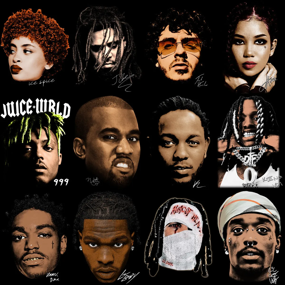 48 Hip Hop Rap Heads Legends Signature Designs Bundle PNG