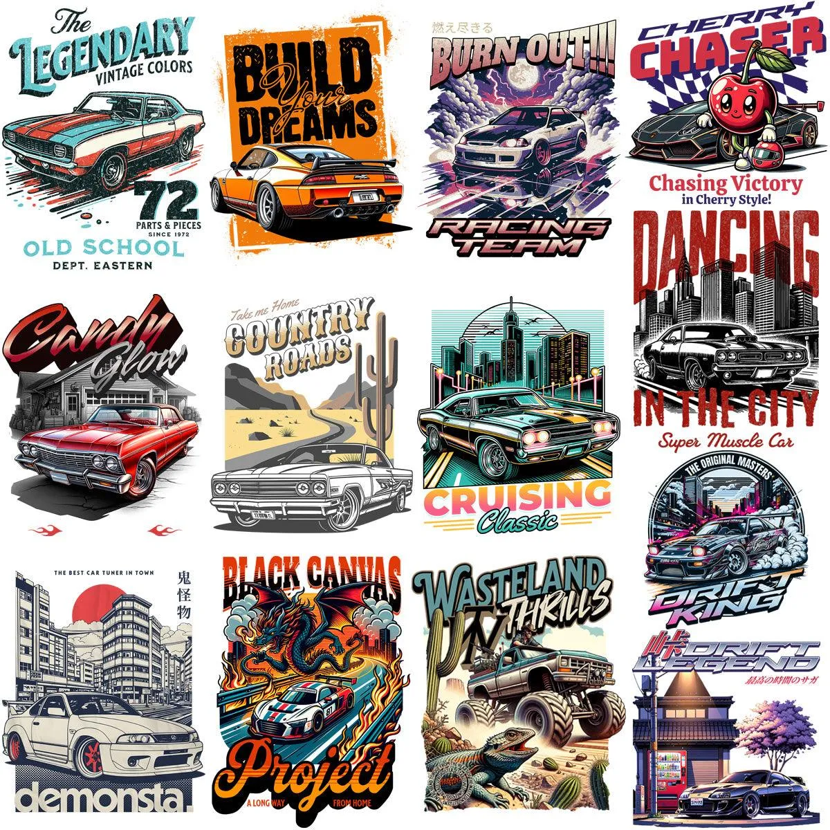 48 Streetwear Cars Designs Bundle PNG