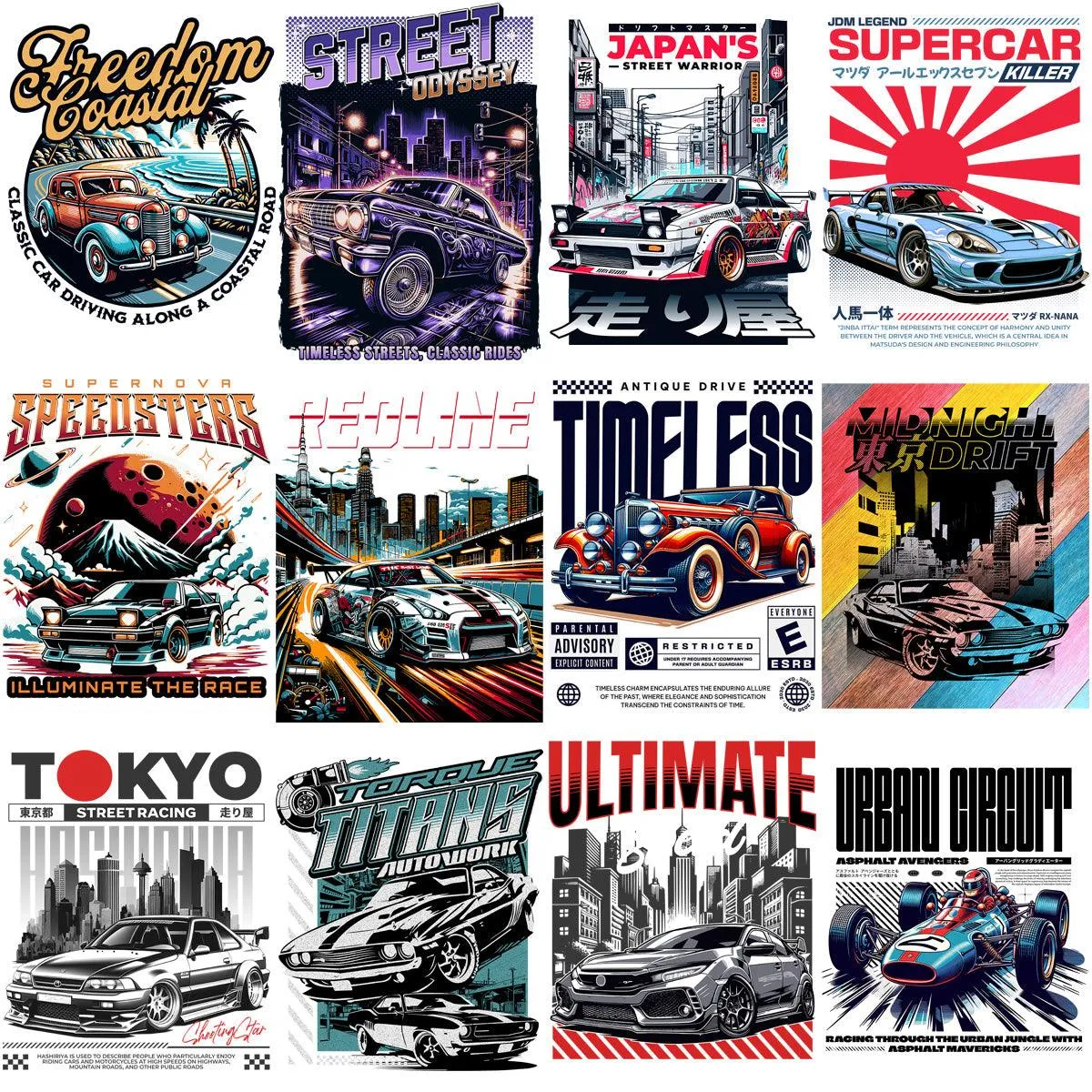 48 Streetwear Cars Designs Bundle PNG