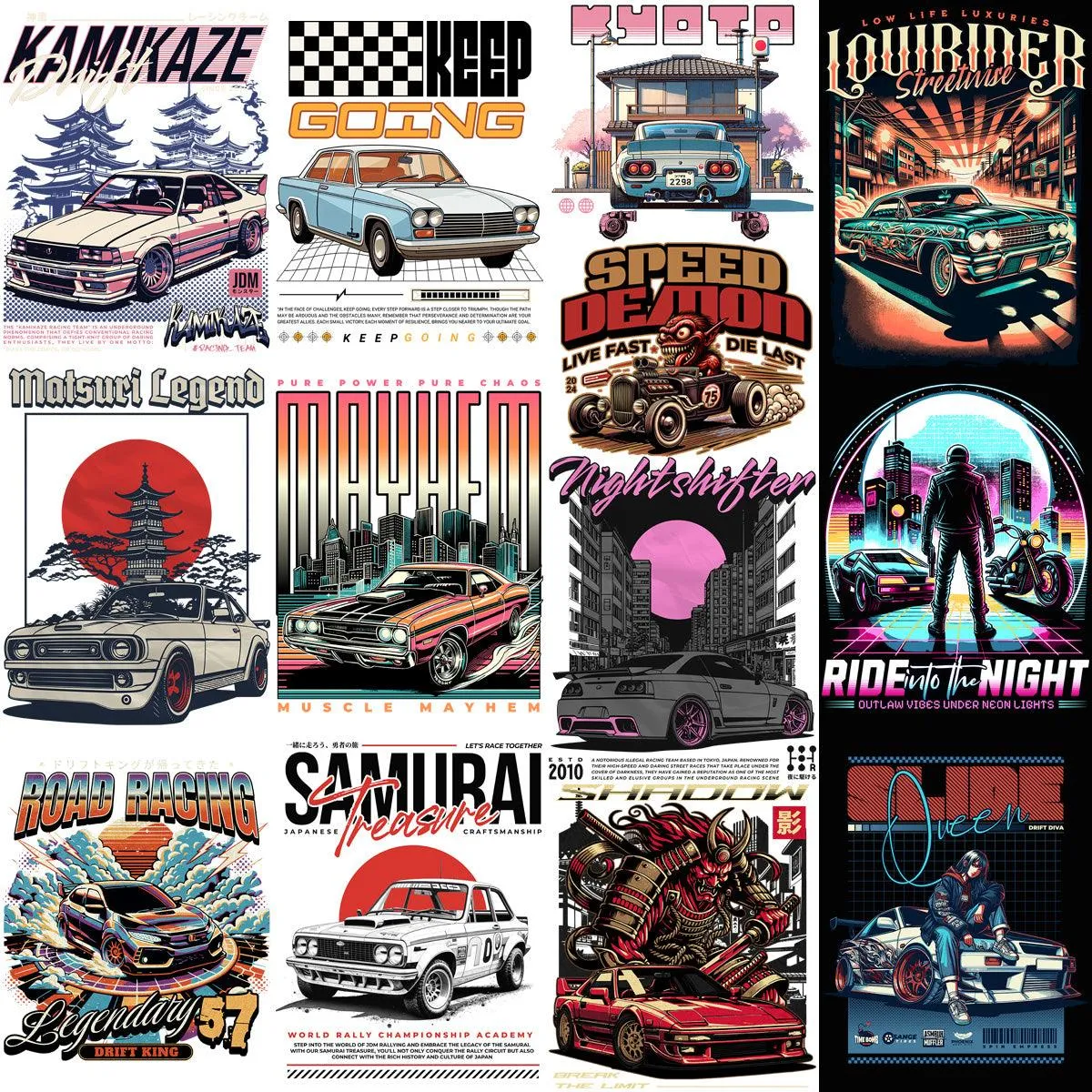 48 Streetwear Cars Designs Bundle PNG