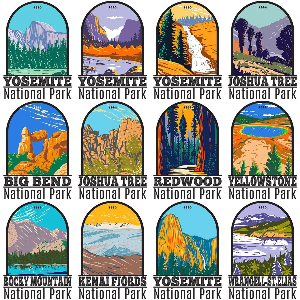 90 USA National Parks Streetwear Designs Bundle PNG