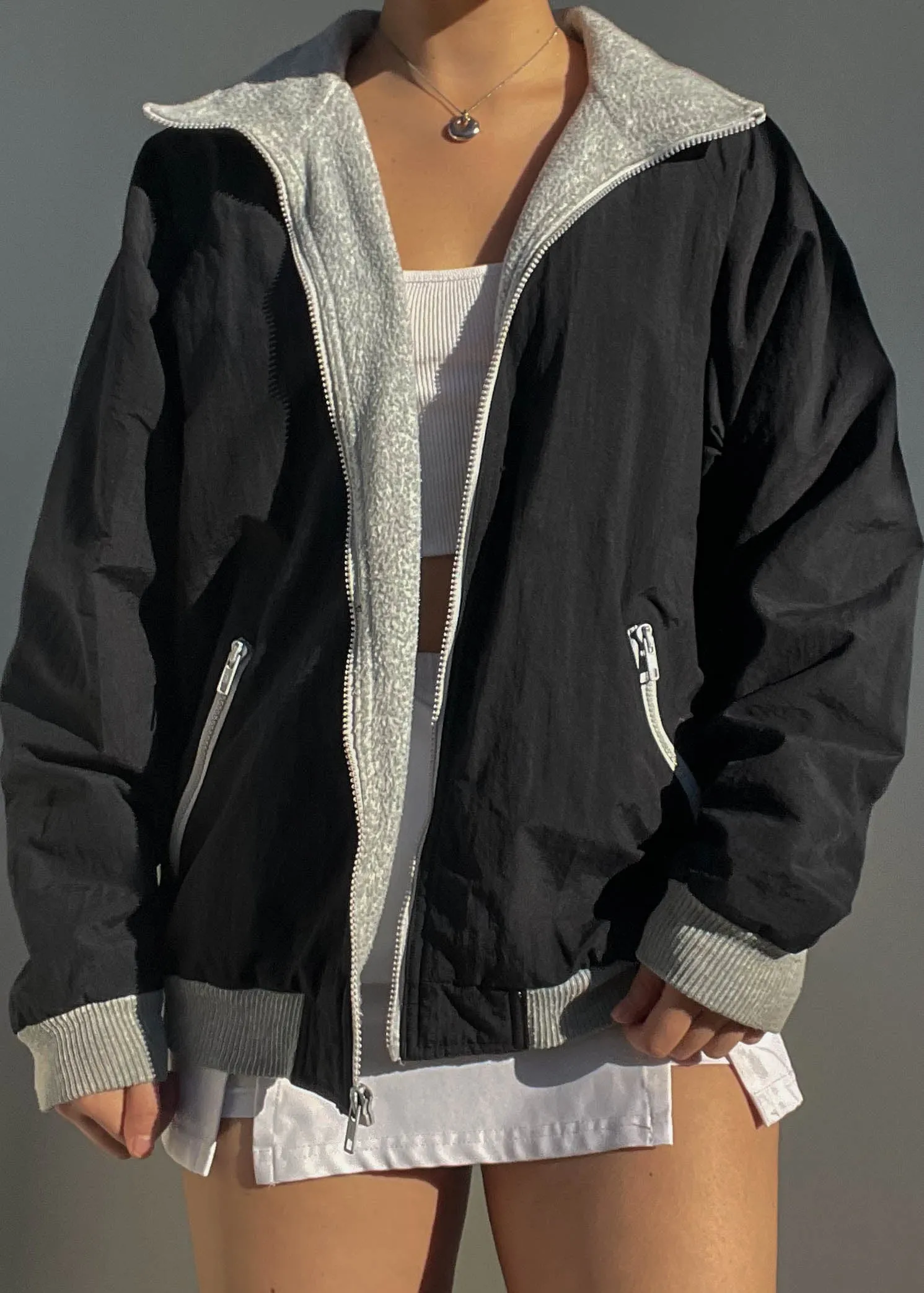 90's Black & Gray Bomber (M-L)