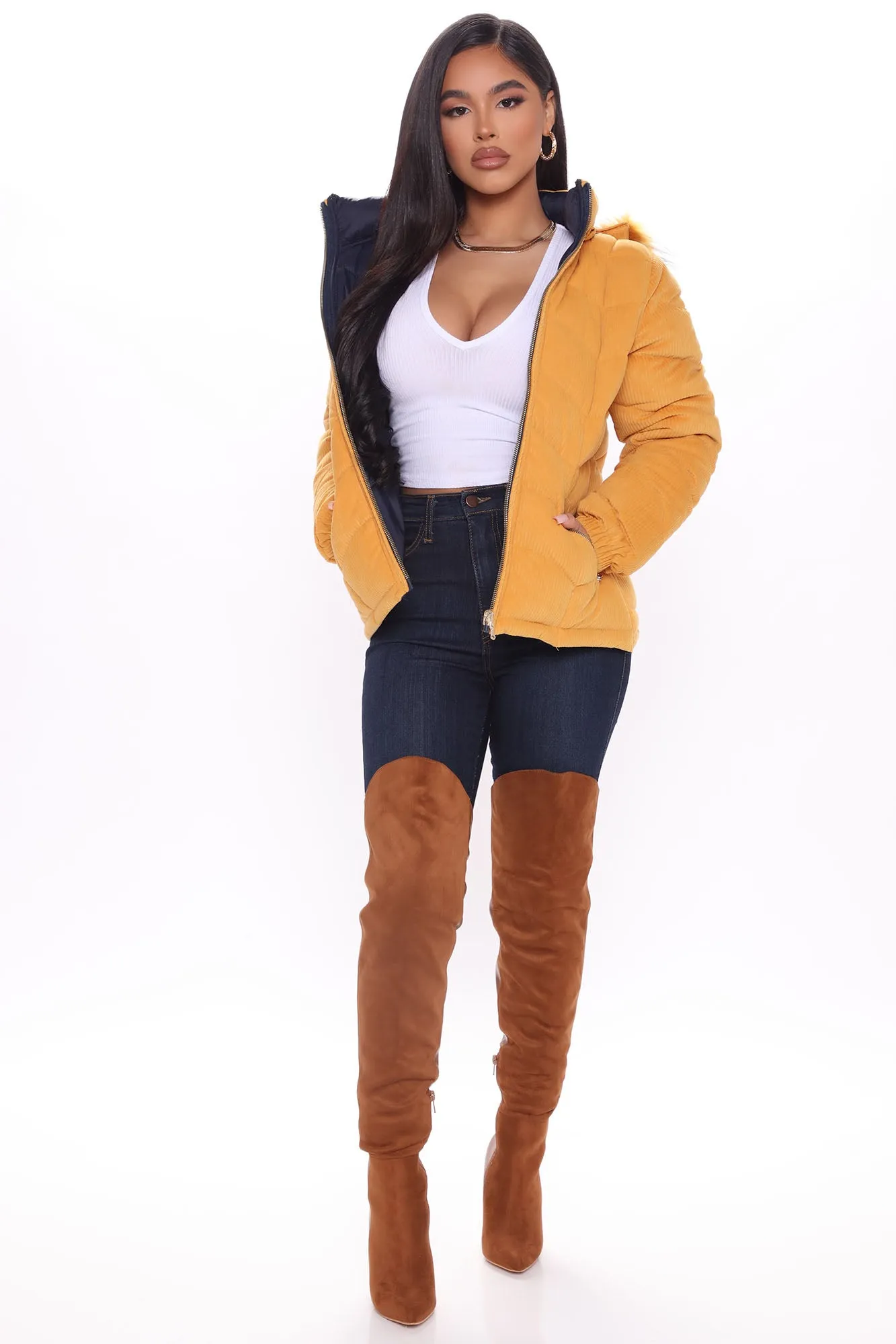 All A Cord Puffer Jacket - Mustard/combo