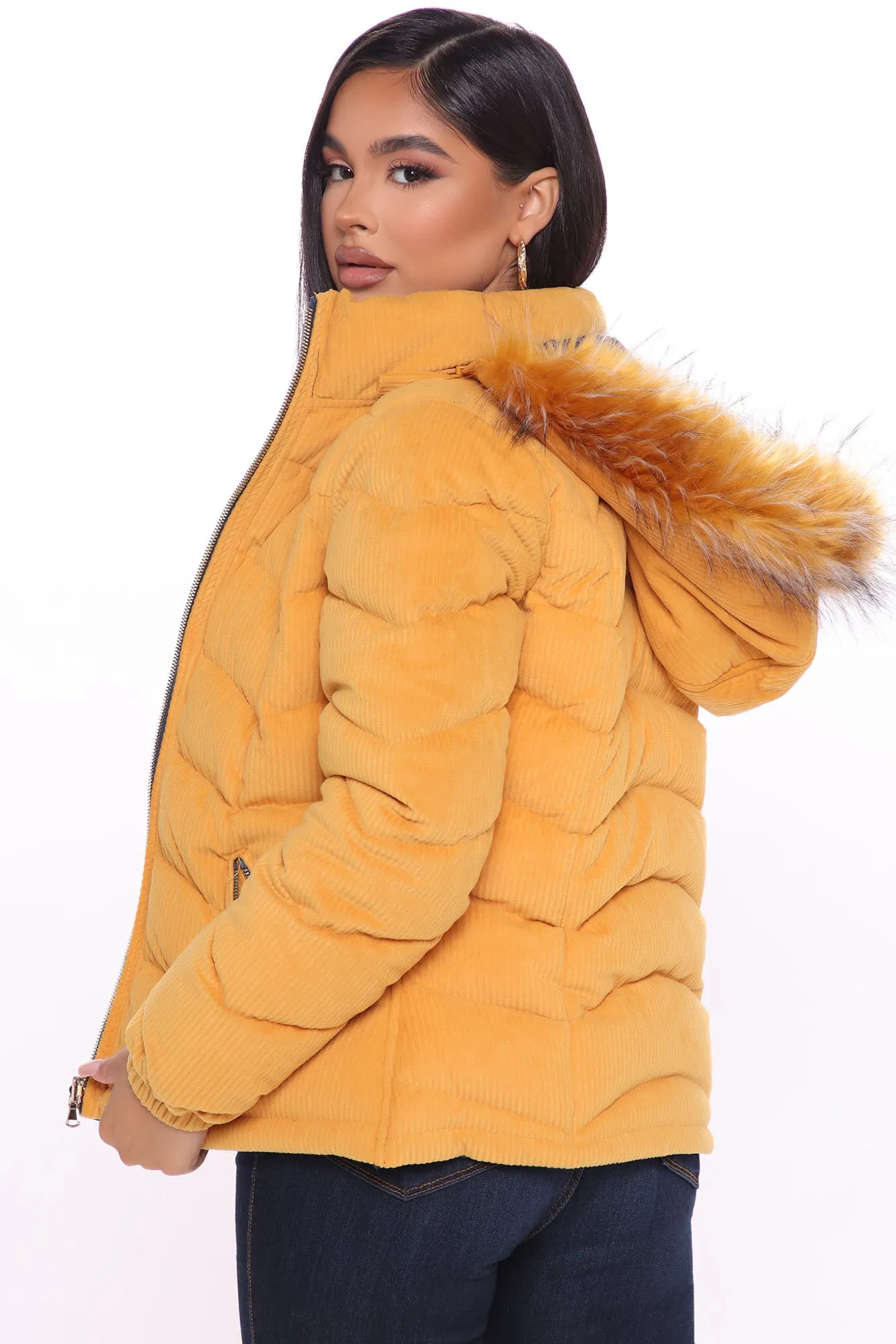 All A Cord Puffer Jacket - Mustard/combo