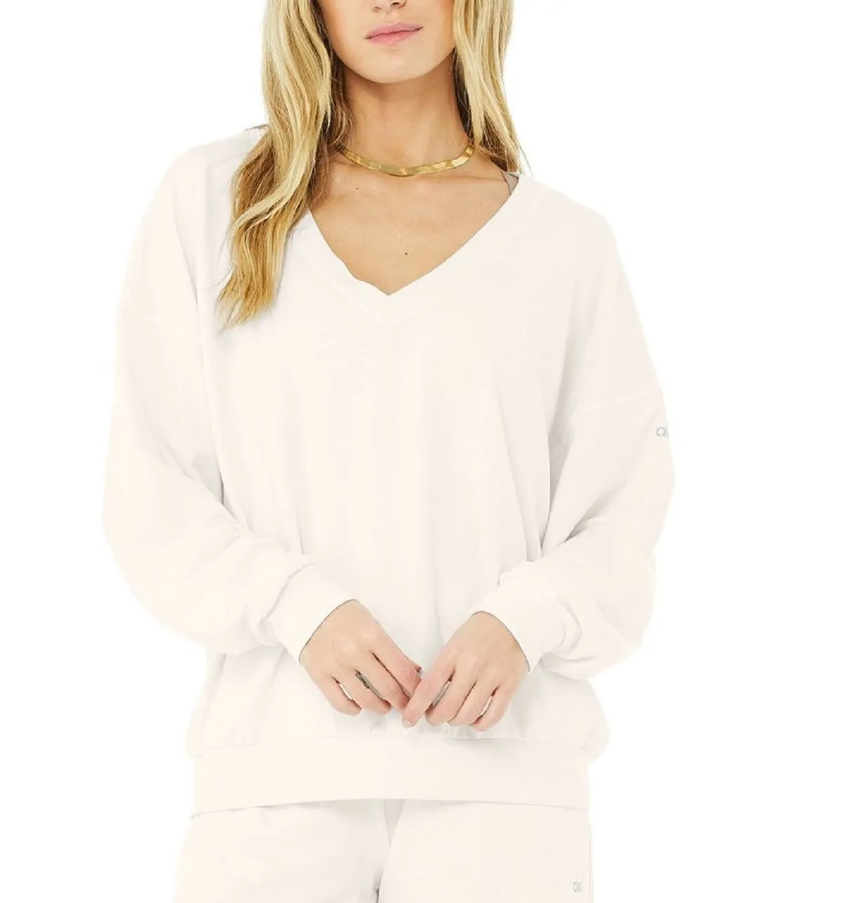 Alo Yoga Women's Dreamy Soft French Terry V-Neck Sweatshirt, Ivory, L