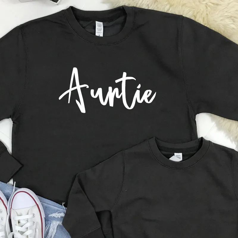 Auntie & Auntie's Bestie Chelsea Script Storm Grey Sweatshirts (MRK X)