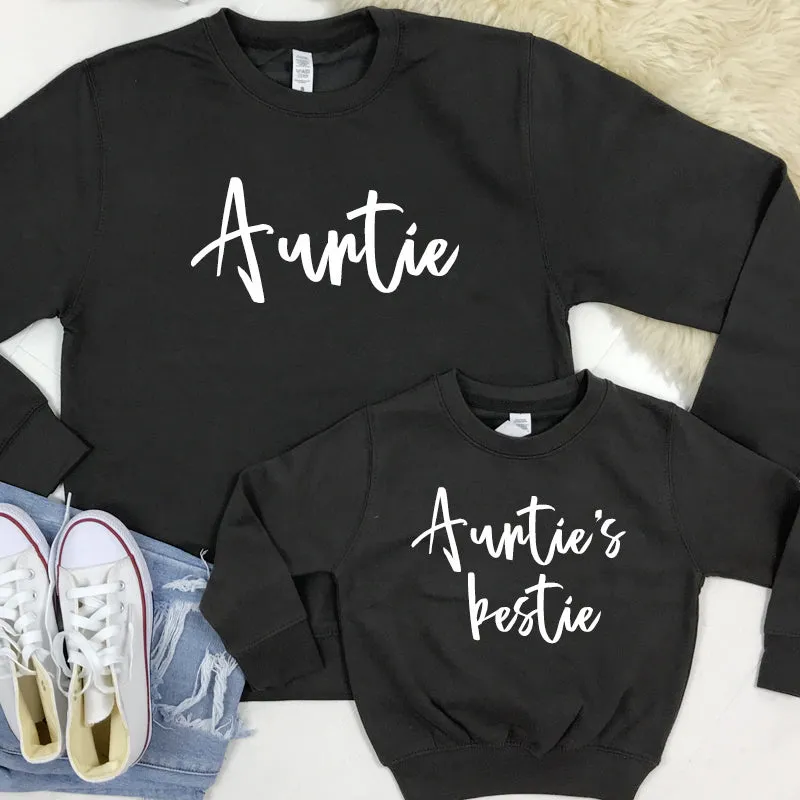 Auntie & Auntie's Bestie Chelsea Script Storm Grey Sweatshirts (MRK X)