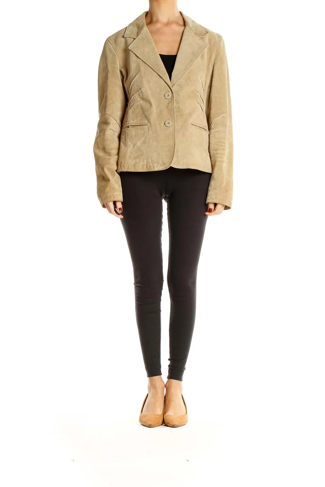 Beige Suede Leather Blazer Jacket