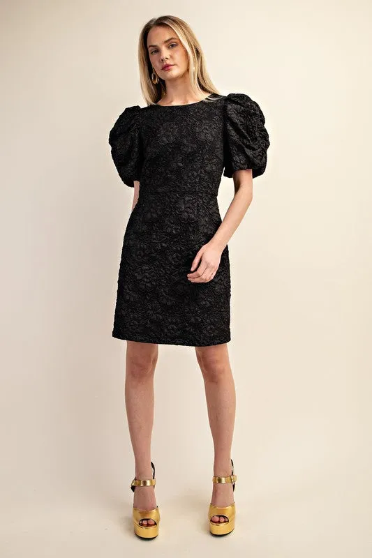 Black Jacquard Classic-Fit Mini Dress