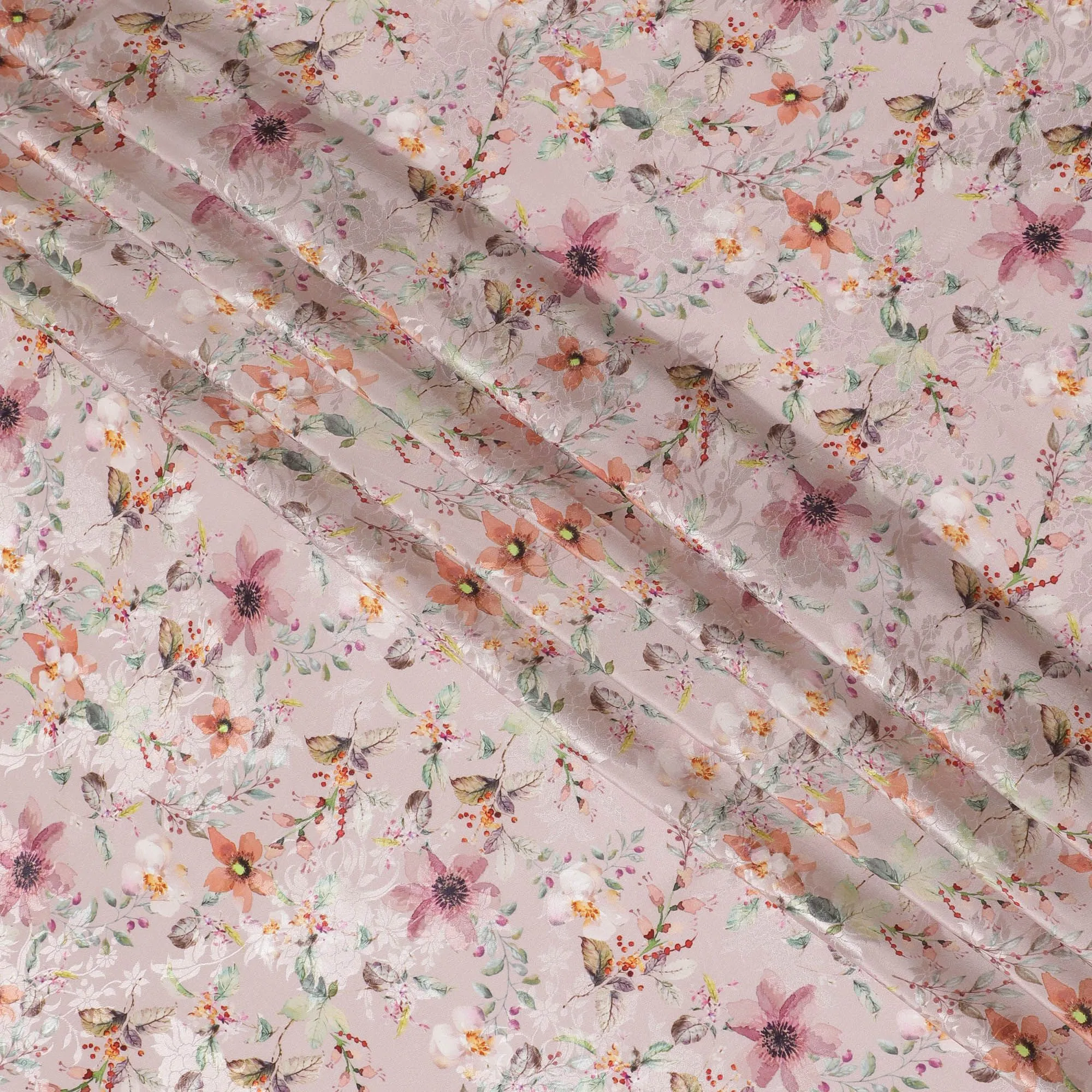 Blush Garden Synthetic Crepe Fabric, 110cm Width - Whimsical Floral Print from India-D17934