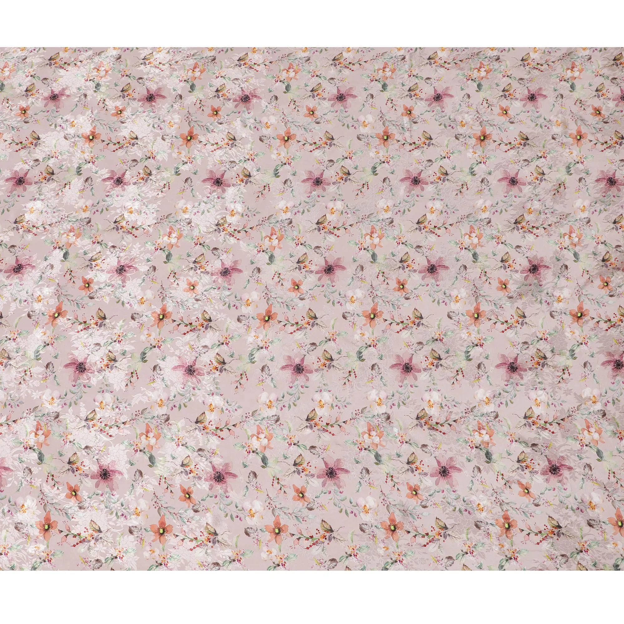 Blush Garden Synthetic Crepe Fabric, 110cm Width - Whimsical Floral Print from India-D17934