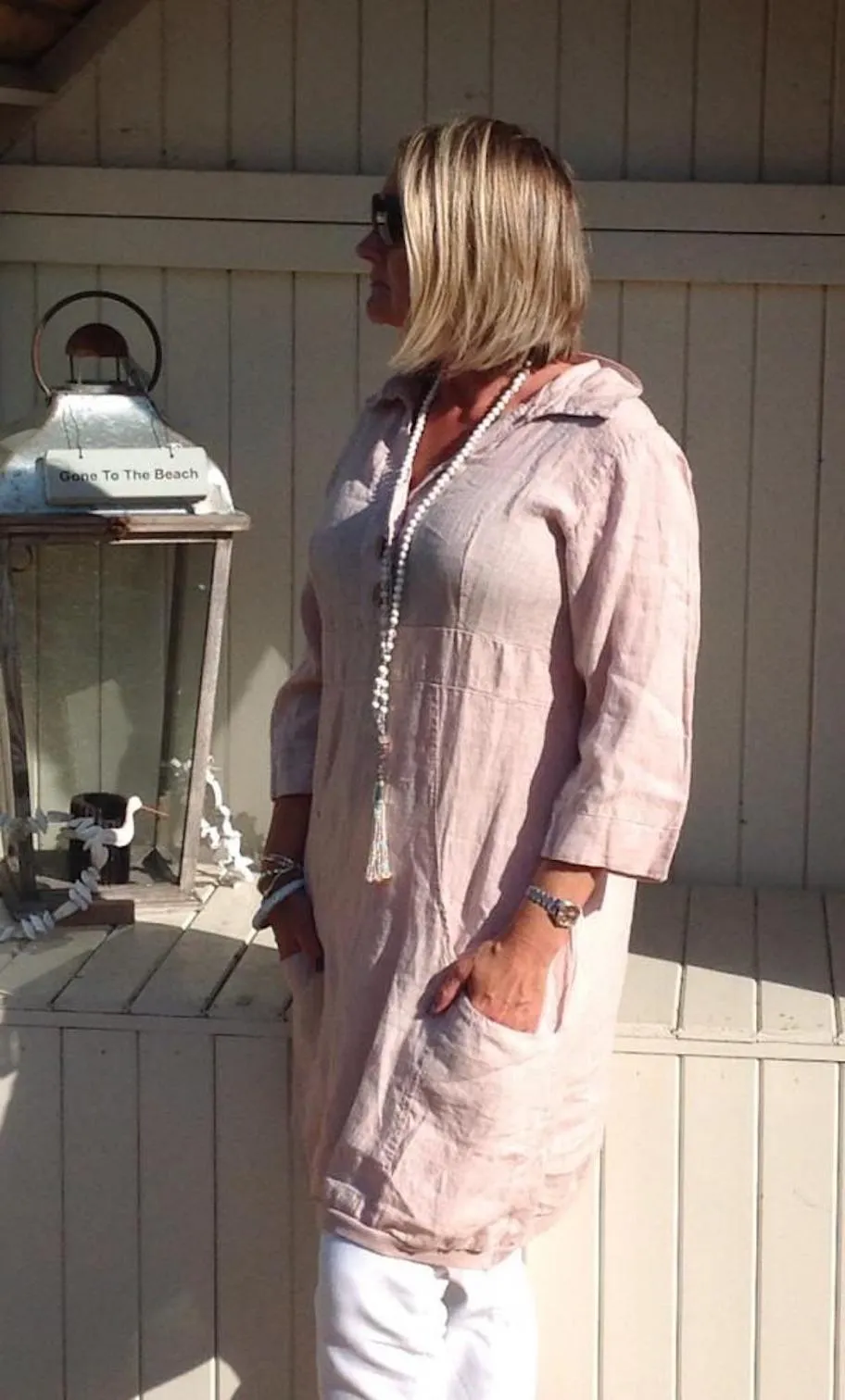 Bonavento Linen Dress in White Or Pink Made In Italy By Feathers Of Italy