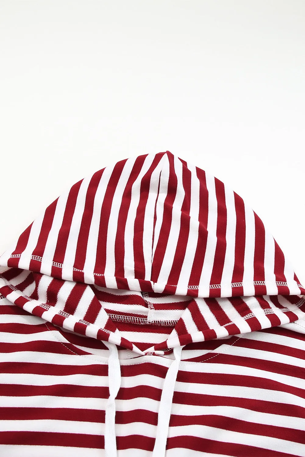 Burgundy Stripe Kangaroo Pocket Drawstring Hoodie