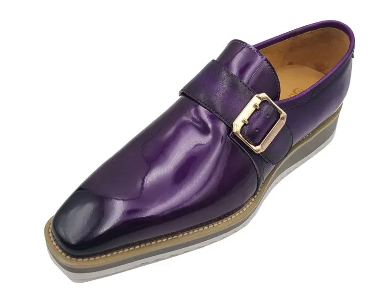 Carrucci Purple Slip-on Men's Monkstraps Patent Leather Shoe Gold Buckle