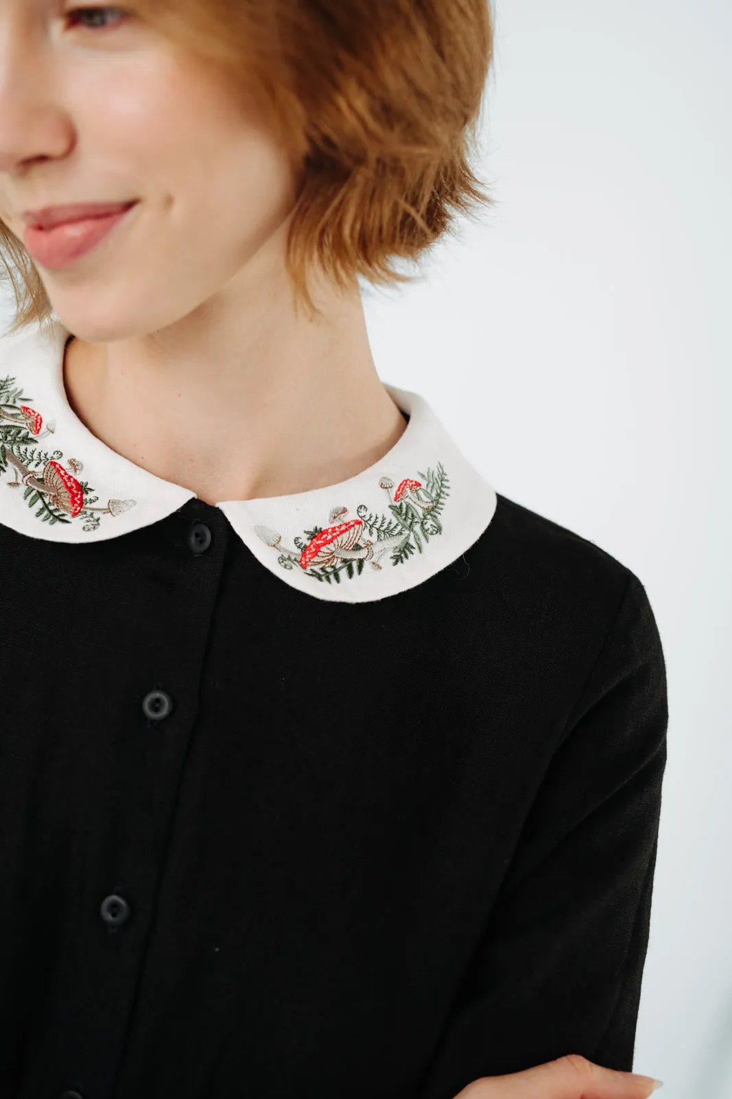 Classic Dress with Embroidered Wildwood Collar, Long Sleeve