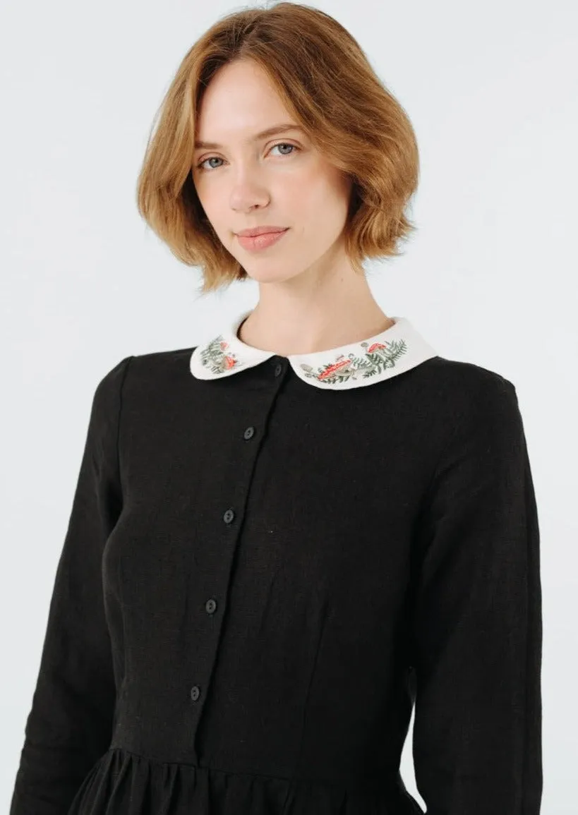 Classic Dress with Embroidered Wildwood Collar, Long Sleeve