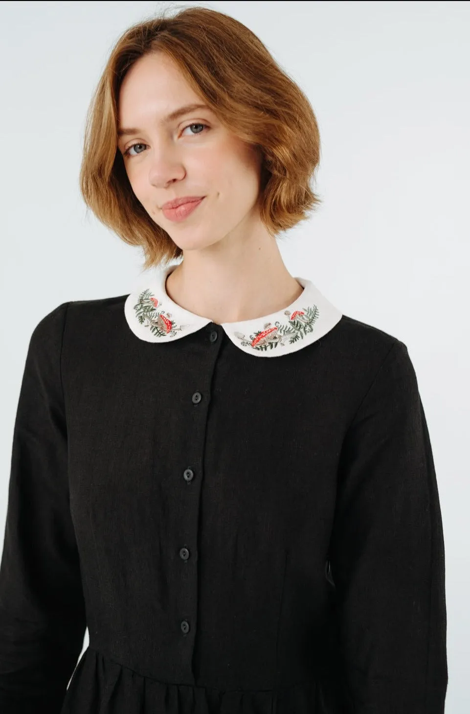 Classic Dress with Embroidered Wildwood Collar, Long Sleeve