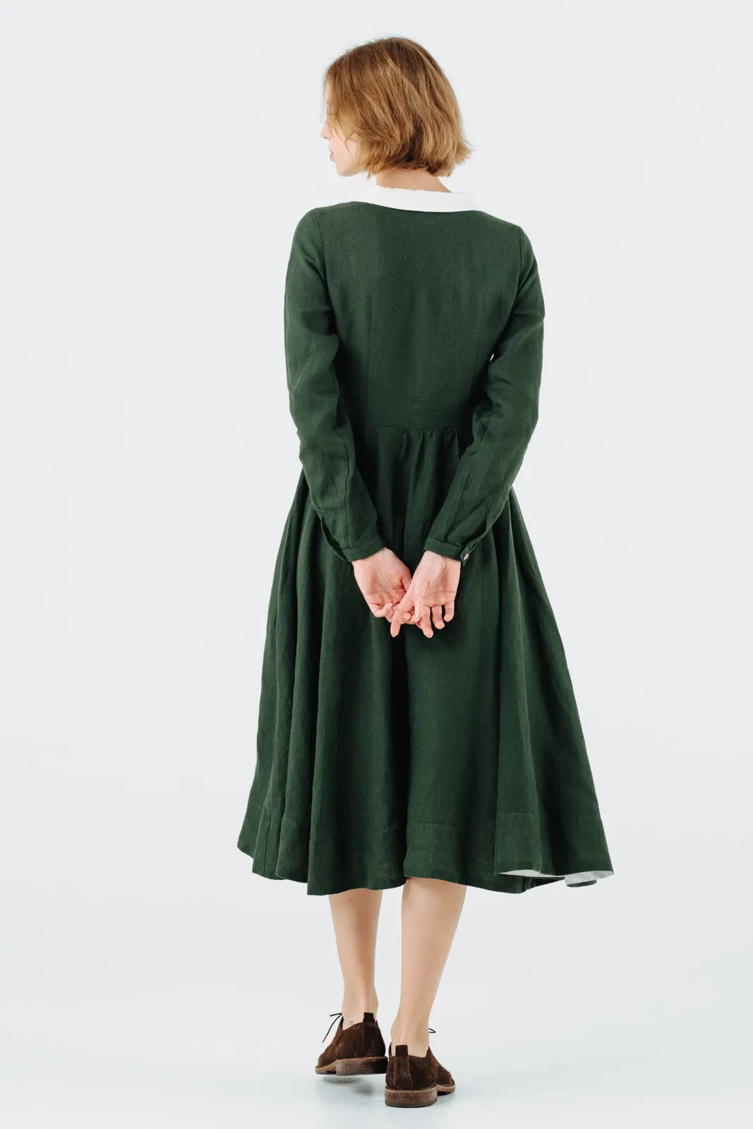 Classic Dress with Embroidered Wildwood Collar, Long Sleeve