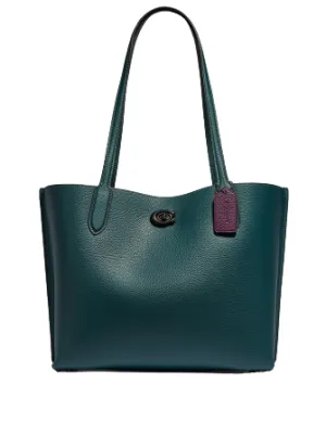 Coach Polished Pebble Leather with Coated Canvas Signature Interior Willow Tote