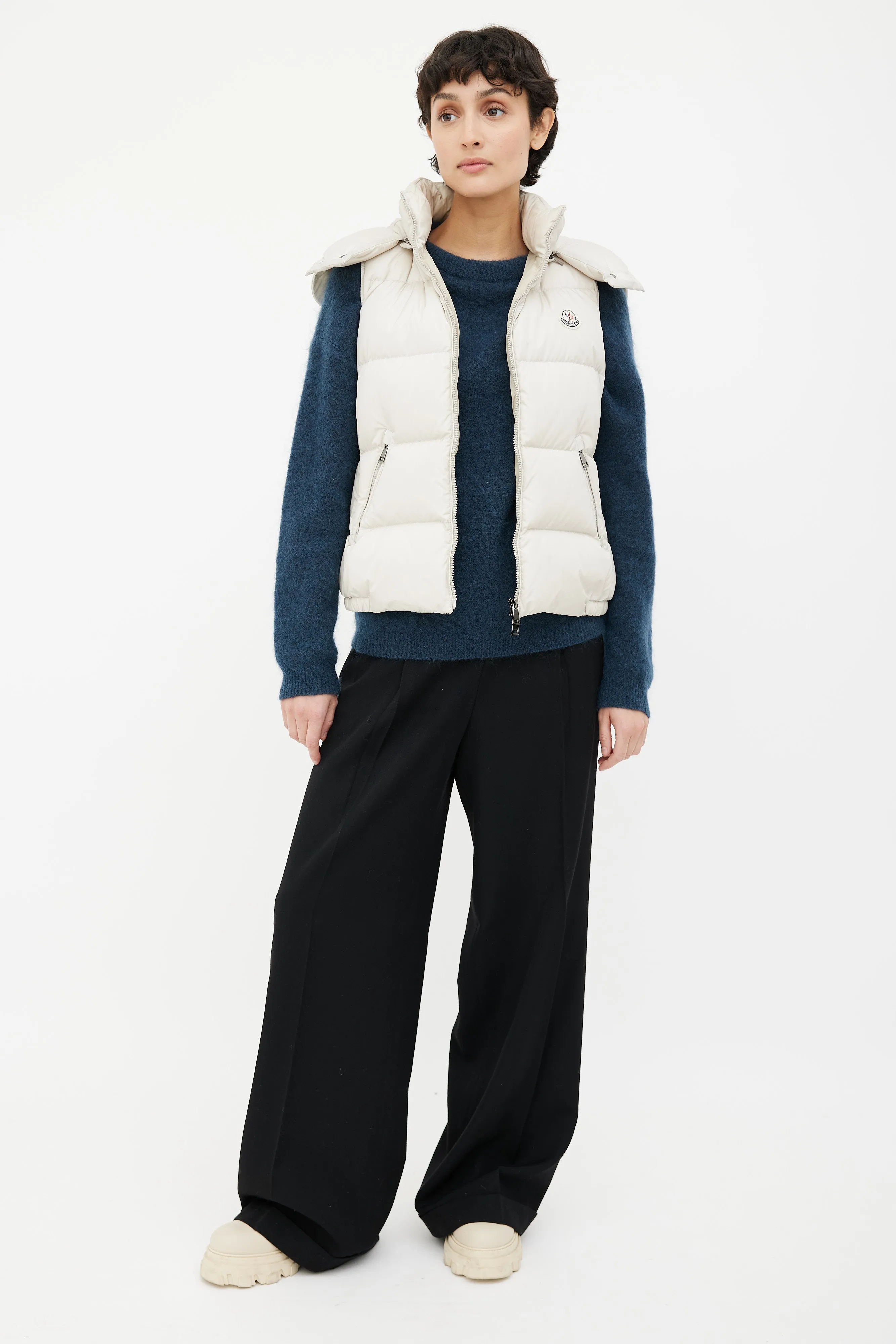 Cream Hooded Puffer Vest