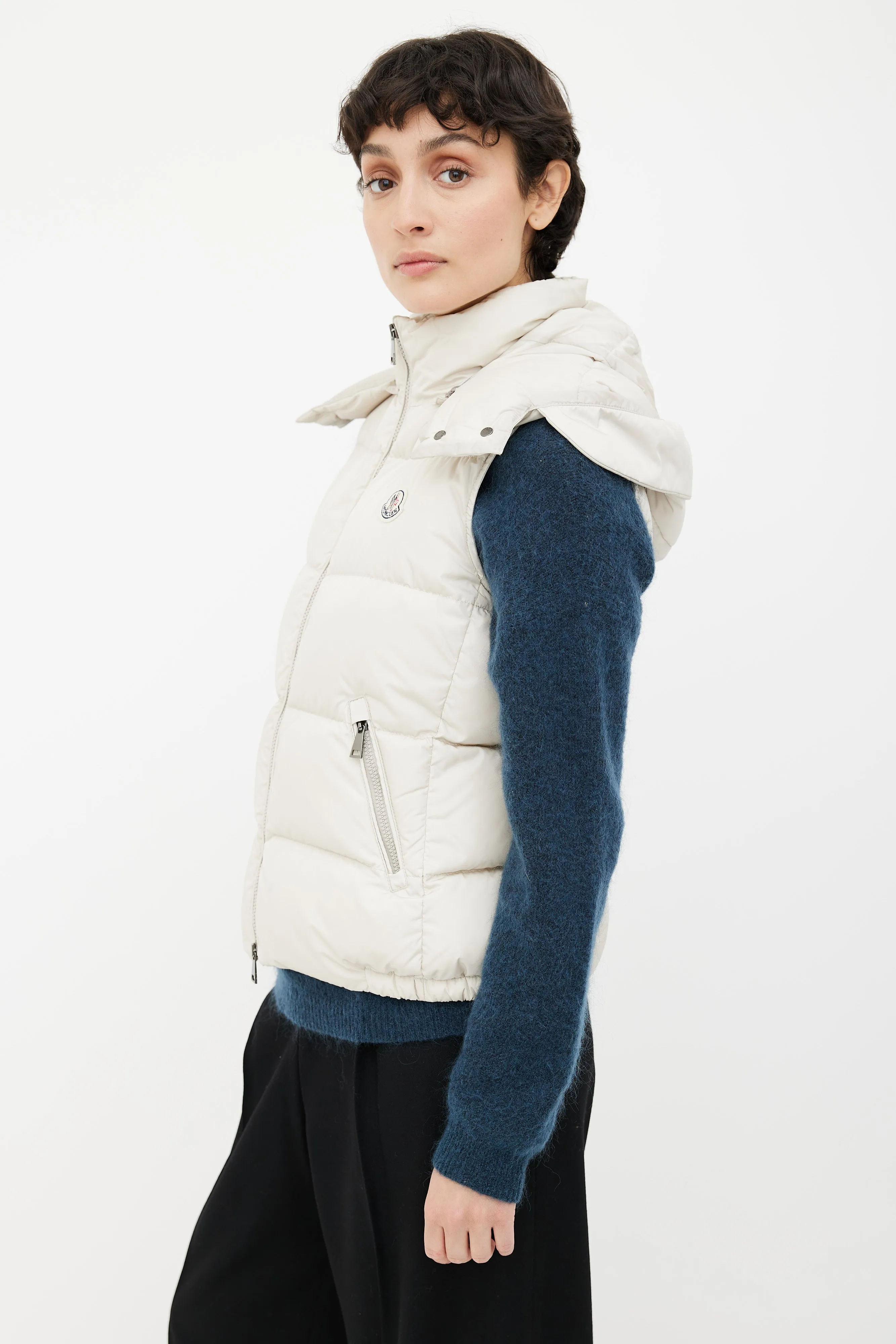 Cream Hooded Puffer Vest