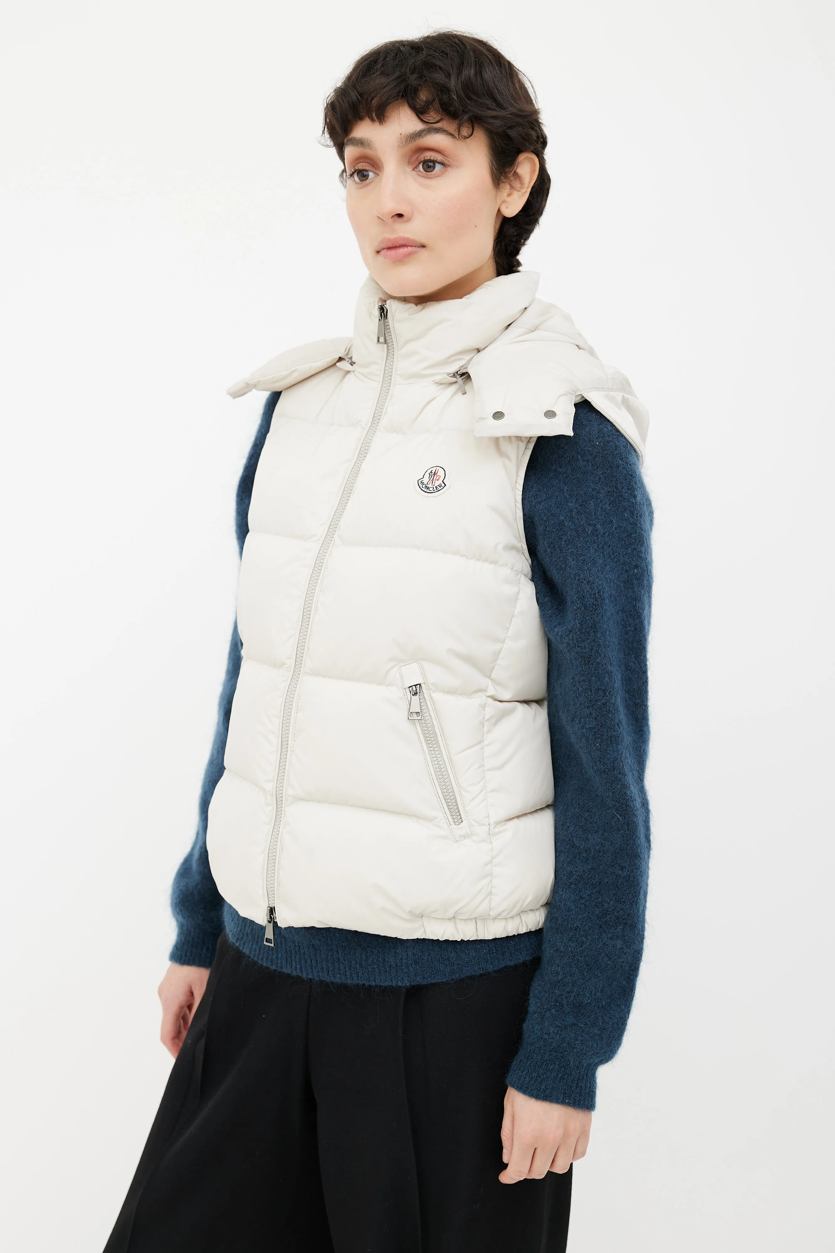 Cream Hooded Puffer Vest