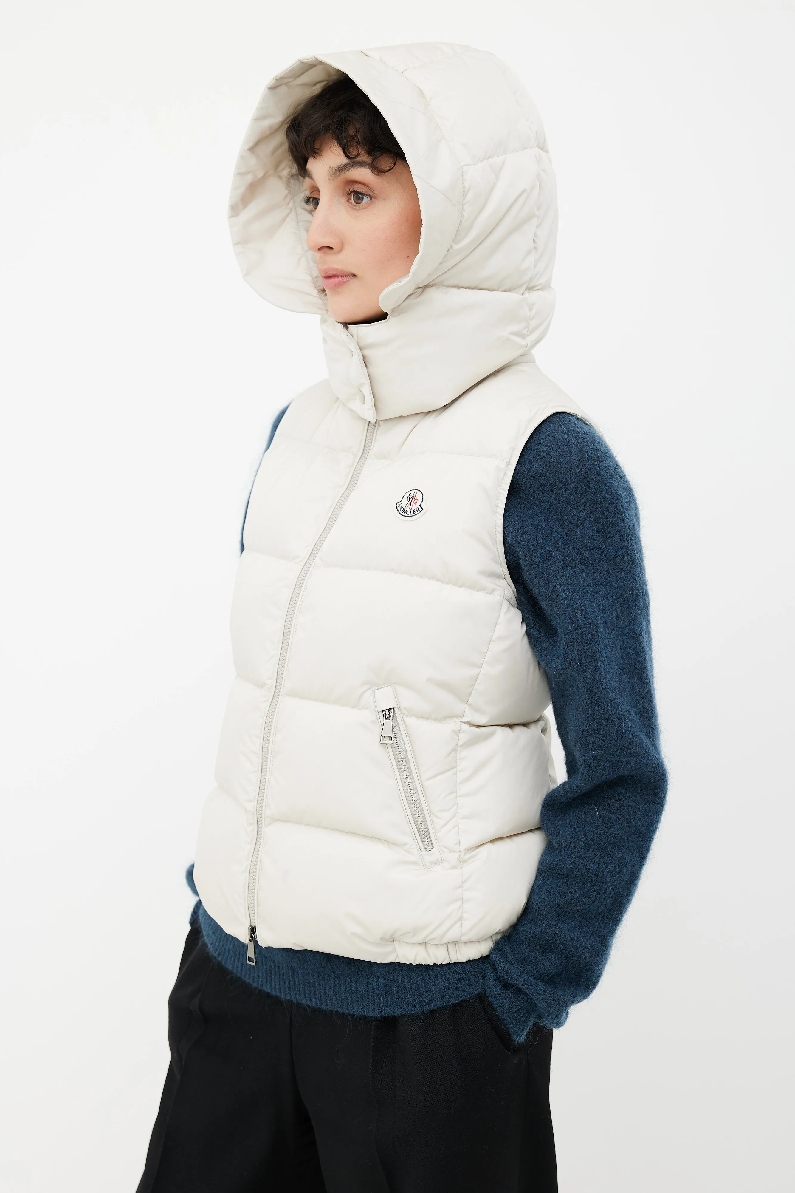 Cream Hooded Puffer Vest