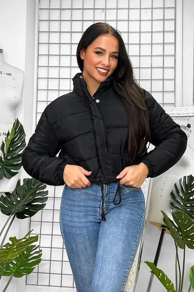 Drawstring Hem High Neck Cropped Puffer Jacket