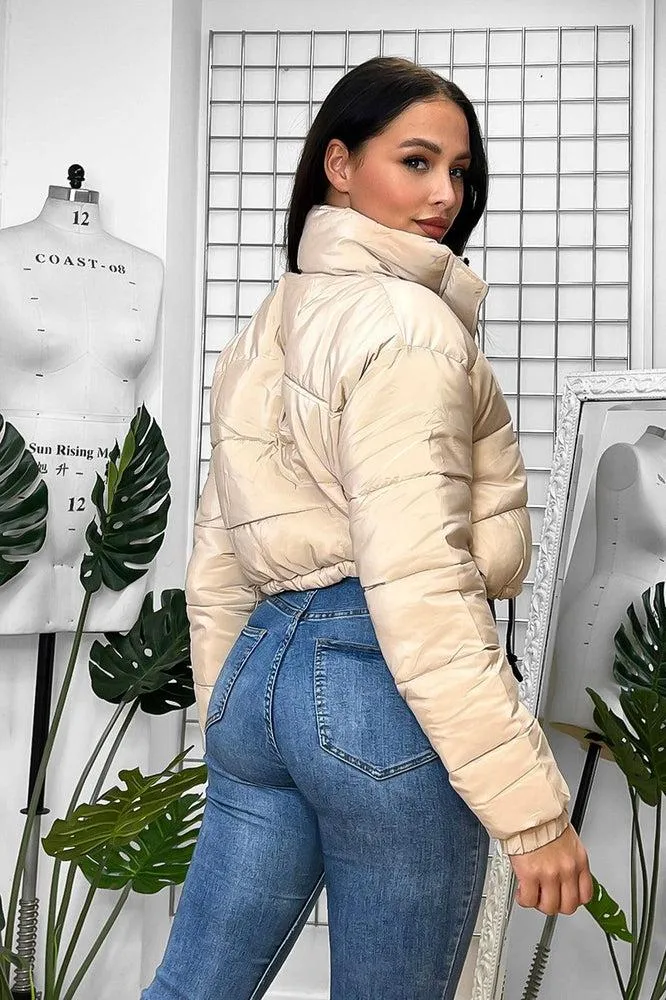 Drawstring Hem High Neck Cropped Puffer Jacket