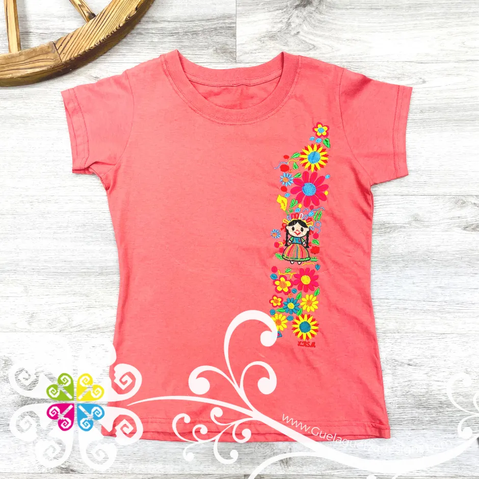 Embroider Women Tee- Mexican Doll