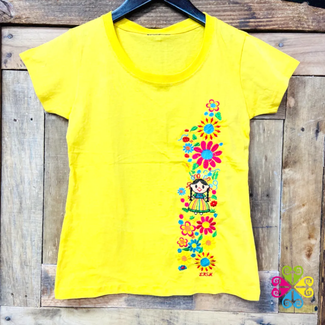 Embroider Women Tee- Mexican Doll