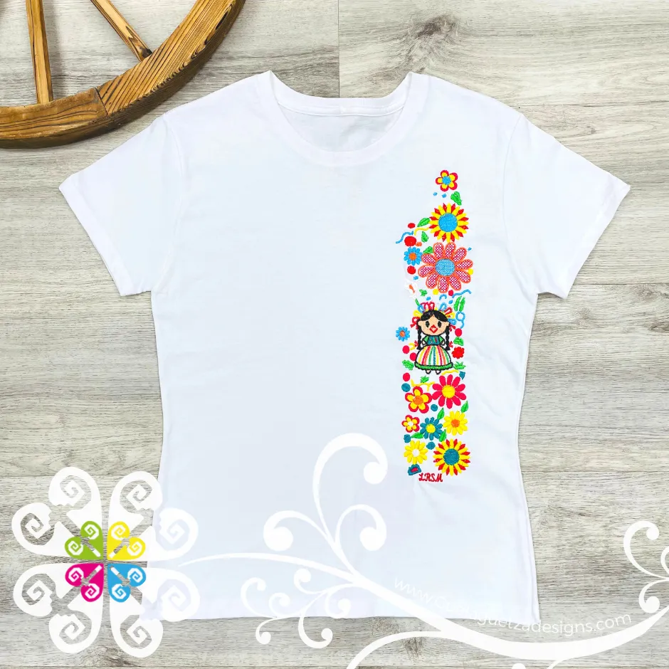 Embroider Women Tee- Mexican Doll