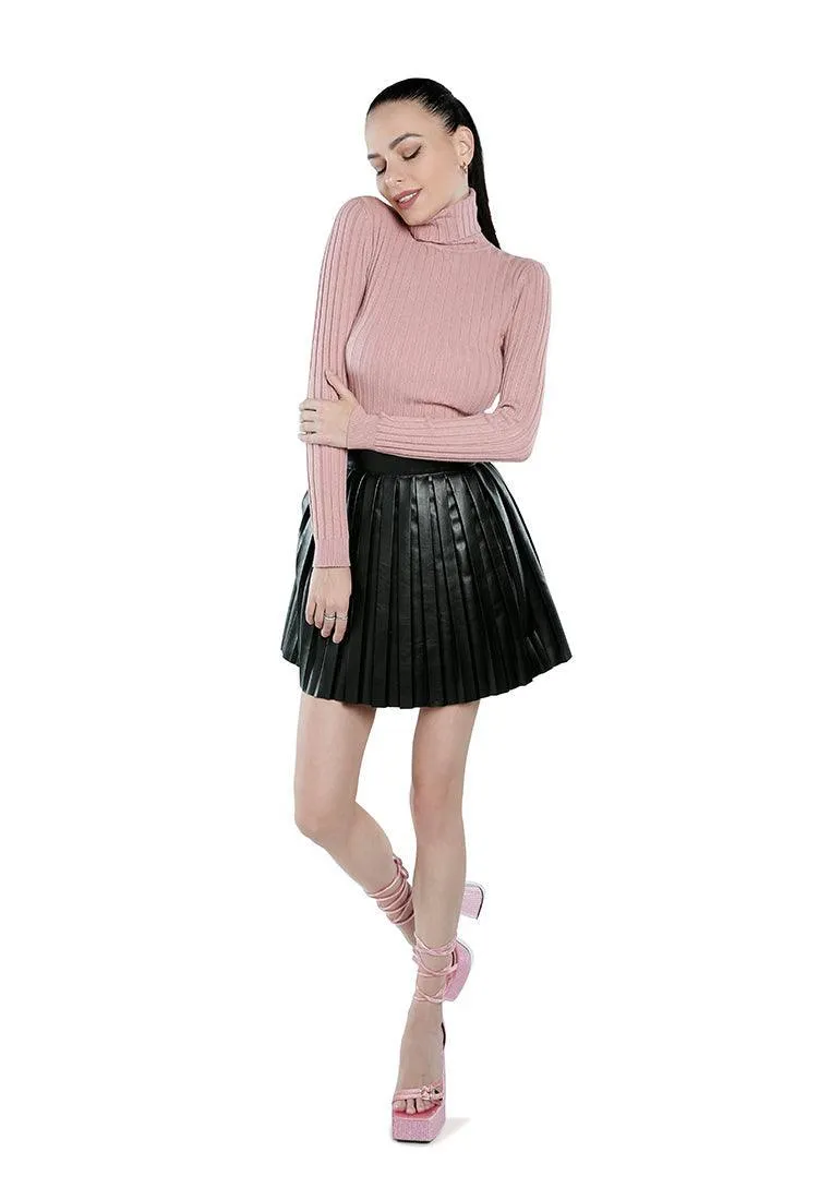 faux leather pleated mini skirt