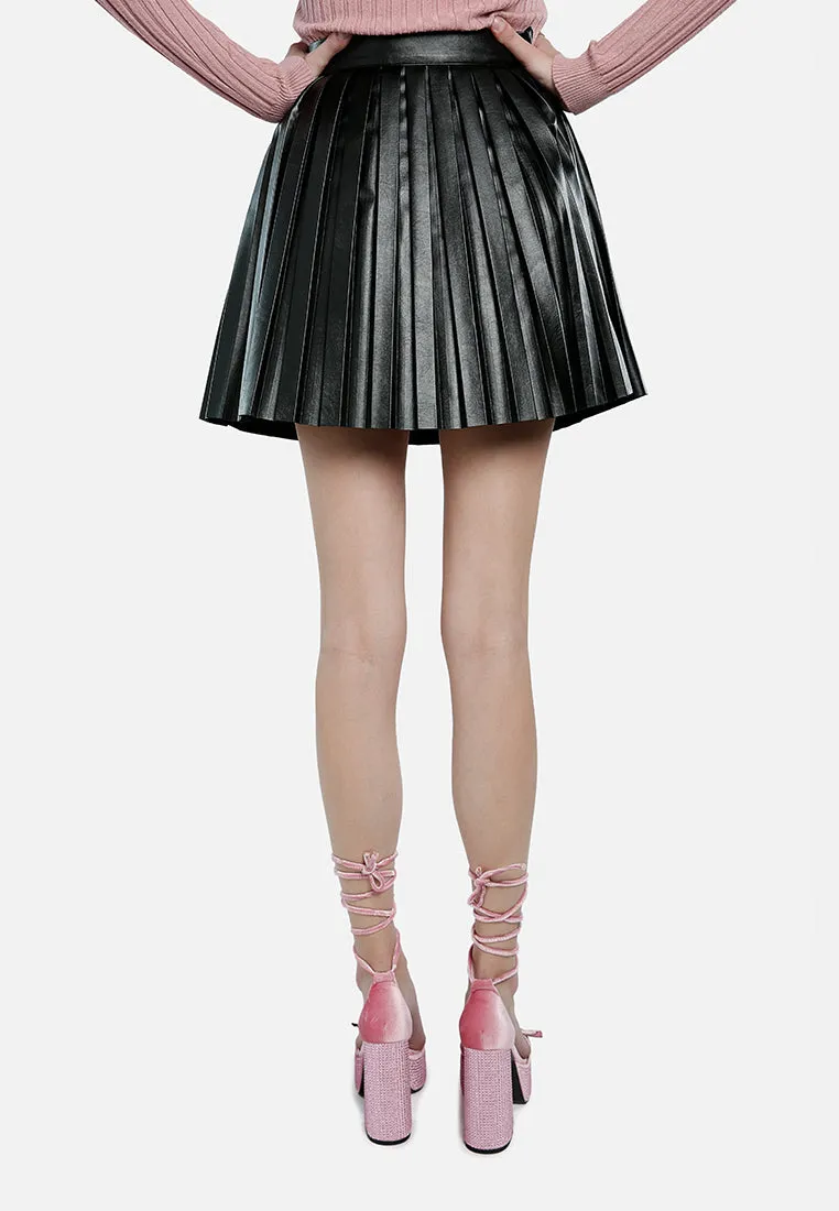 Faux Leather Pleated Mini Skirt