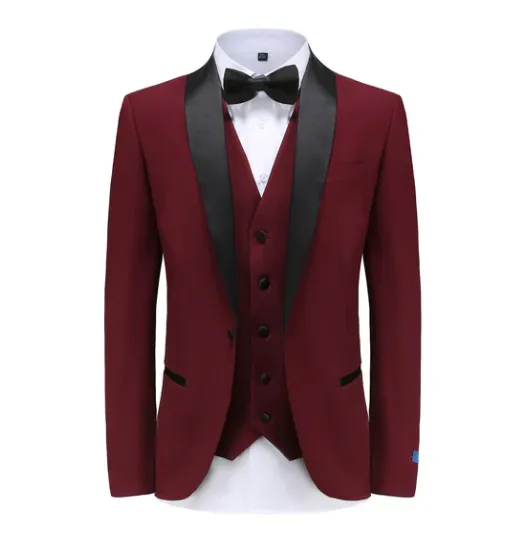 Gino Vitale Slim Fit Shawl Lapel Three Piece Tuxedo - Burgundy