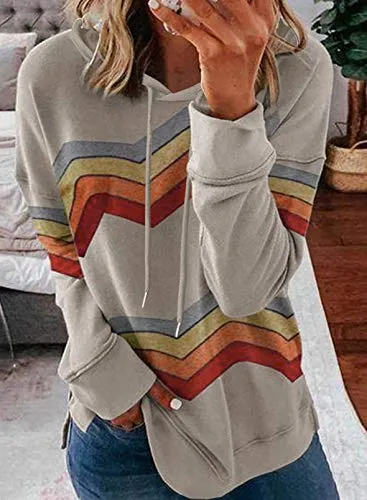 GOLDPKF Women's Fashion Hoodies & Sweatshirts Long Sleeve Shirts Ladies Hoodie Striped Color Block Tunic Sweaters Pullover Soft Comfy Tops Gray Small