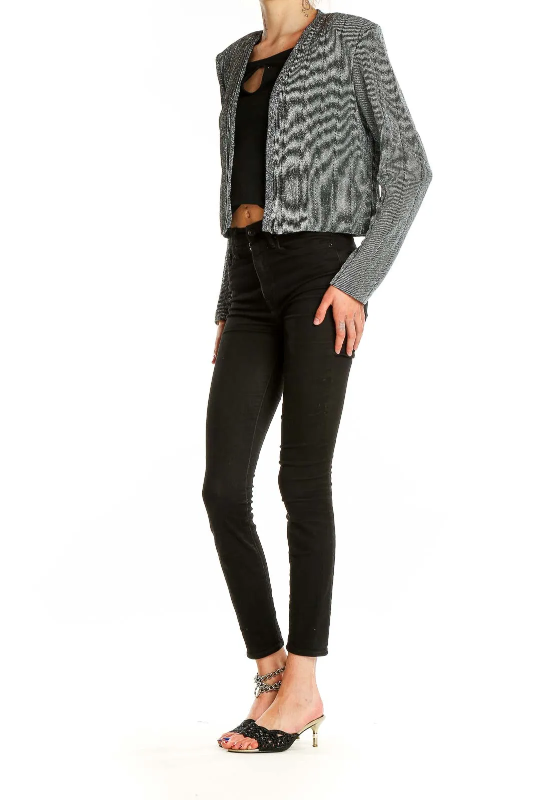 Gray Metallic Cropped Blazer