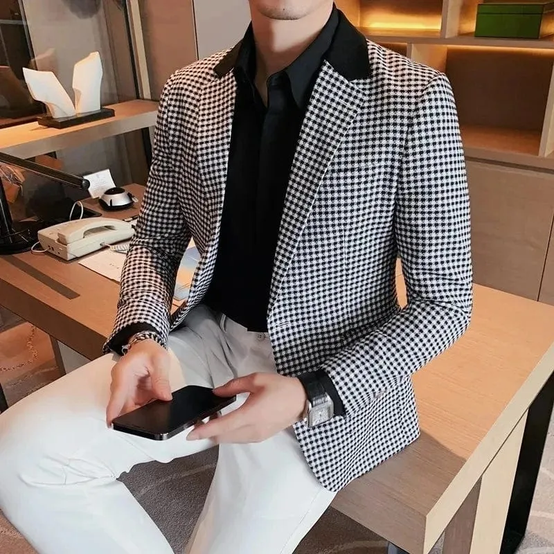 High-Quality Plaid Business Suit Jackets for Men: Slim Fit Luxury Blazers for Office